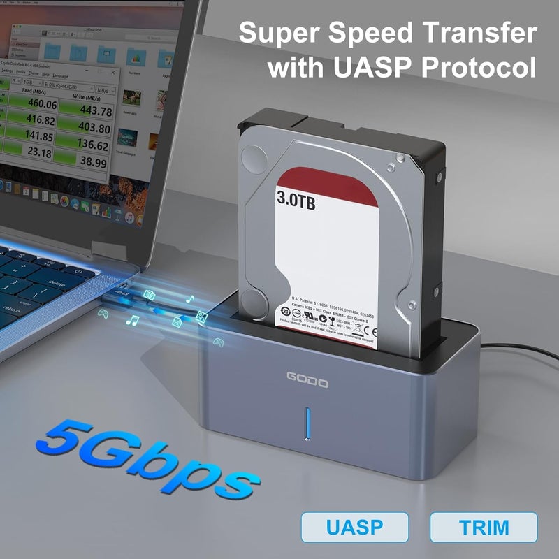 Godo SAS/SATA Hard Drive Docking Station Adapter, 2.5/3.5 inch USB 3.0 External SAS Enclosure, HDD SSD Converter with 12V/2.5A Power Adapter 20TB 10Gbps Tool Free… - Image 2